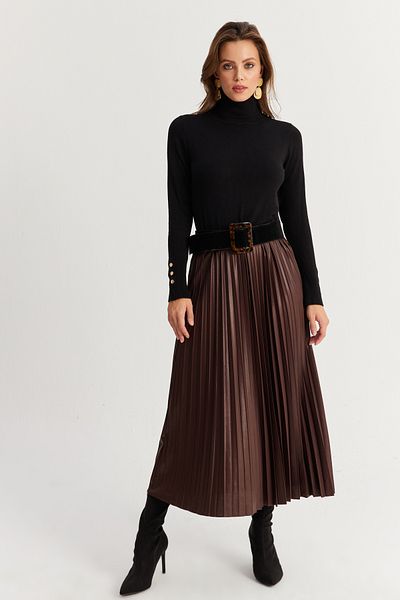 Cool & Sexy Bitterbrauner Faltenrock für Damen – GÇ190 mit elastischem Bund