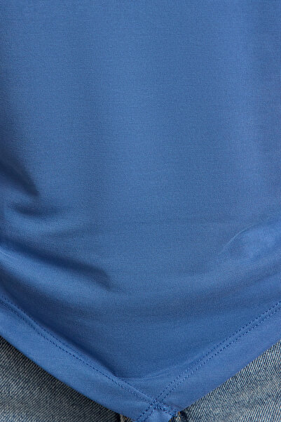 Trendyol Collection Indigo Modal Fabric – límec Degaje a nařasená vycpaná asymetrická halenka Twoaw25Bz00031