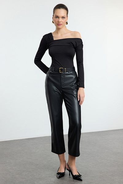Trendyol Collection Asymmetric Collar Black Flexible Fitted Body - Twoaw25Bd00023