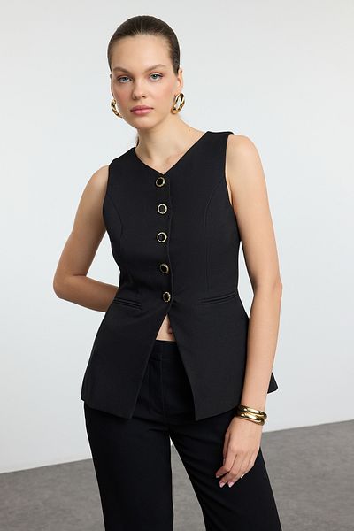 Trendyol Collection Schwarze gewebte Weste mit Rundhalsausschnitt - TWOAW25YE00074