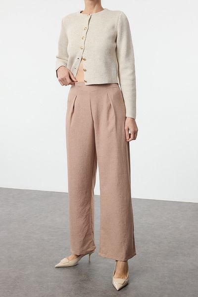 Edit by Trendyol Beige Wide Leg Wide Leg Pleat Detailed Woven Trousers Tedaw25Pl00014