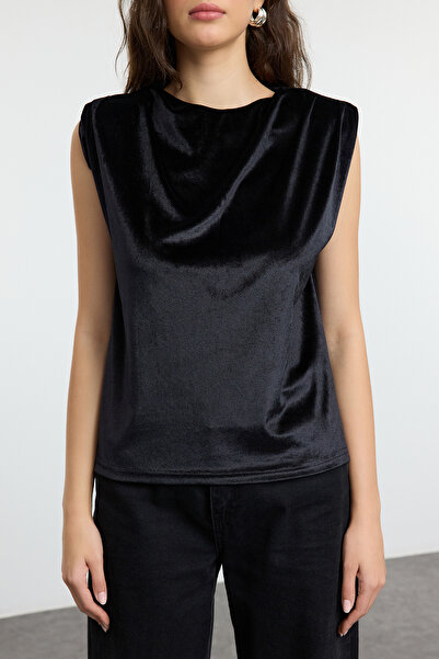 Trendyol Collection Bluză tricotată cu drapaj negru - vată și adunare TWOAW25BZ00223