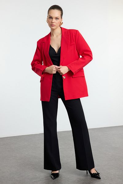 Trendyol Collection Piros túlméretezett szívgombos szőtt blézerkabát TWOAW25BC00003