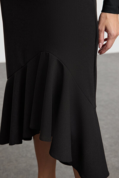 Trendyol Collection Stretchy Asymmetrical Black Midi Knitted Skirt - Twoaw25Et00131