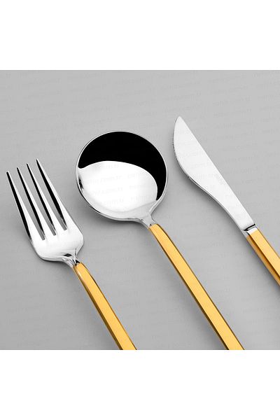 Nehir Sofia Gold Plain 6-Person 36-Piece Boxed Cutlery Set