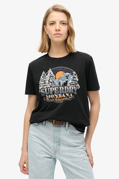 SUPERDRY Einzelne bequeme Typenoberfläche – Reise-Souvenir-T-Shirt