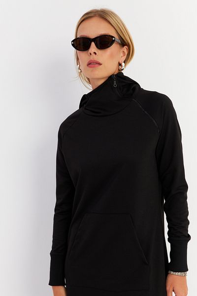 Cool & Modest Μαύρο φόρεμα Maxi Sweat - Γιακάς με φερμουάρ, Γυναικείο, MTF12