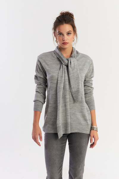 Cool & Modest Women's Gray Knitwear Blouse with Shawl Accessories Yv286