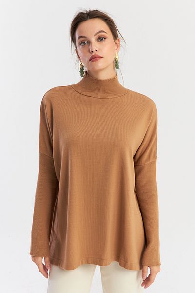 Cool & Modest Γυναικεία Camel Loose Knitwear Μπλούζα YV289