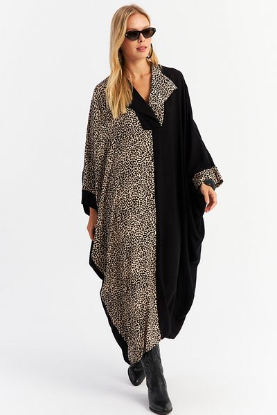 Cool & Modest Γυναικείο μάξι φόρεμα Camel-Black Leopard Block - MALO15