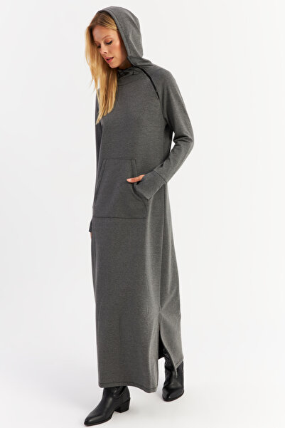 Cool & Modest Anthracite Zippered Maxi Sweat Women's Dress - Mtf12