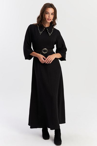 Cool & Modest Γυναικείο φόρεμα με μαύρη πέρλα Maxi ζώνη ALZ341