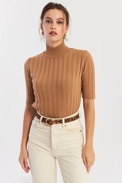 Cool & Modest Women's Camel Half Fisherman Knitwear Blouse Yv287