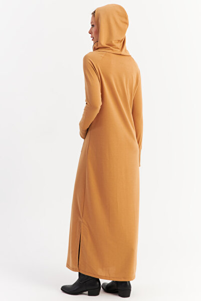 Cool & Modest Kadın Camel Yakası Fermuarlı Maxi Sweat Elbise MTF12
