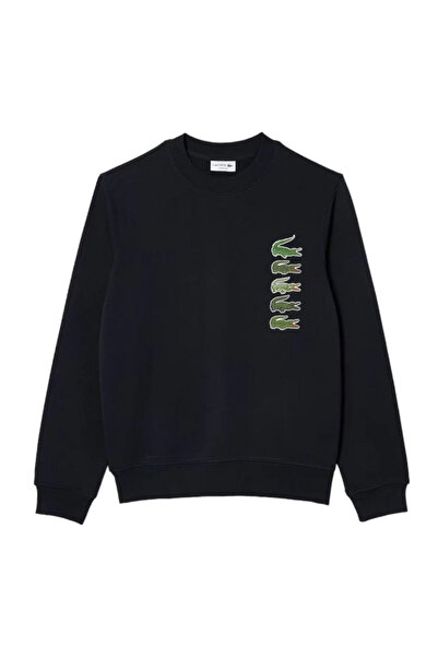 Lacoste Férfi sötétkék hosszú ujjú, kerek nyakú pulóver