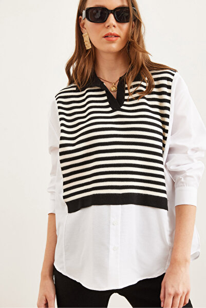 Olalook Women's Black Polo Neck Knitwear Detailed Shirt Gml- 19001253