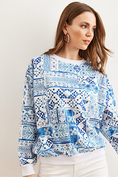 Olalook Hanorac moale de bază cu plasture albastru - SWT- 19000457