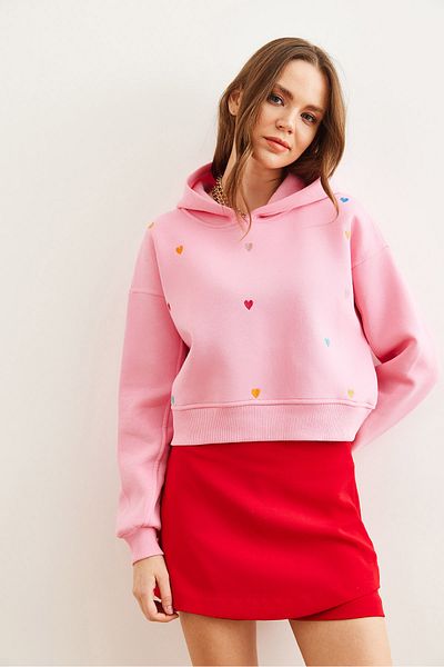 Olalook Mikina Candy Pink Heart s vyšívanou kapucí - Swt- 19000681