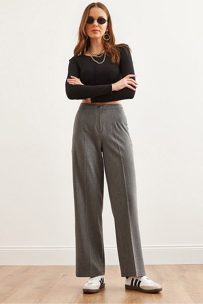 Olalook Damen-Palazzo-Hose aus geräuchertem Polyviscon mit einem Knopf PNT- 19000296