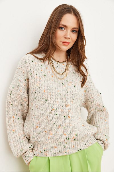 Olalook Women's Ecru Color Detailed Soft Detailed Oversize Knitwear Sweater Kzk- 19000862