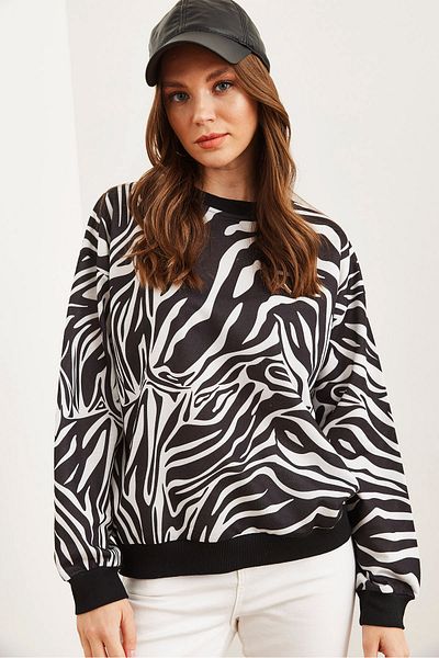 Olalook Dámská mikina se vzorem Zebra – měkká a volná, Swt- 19000457