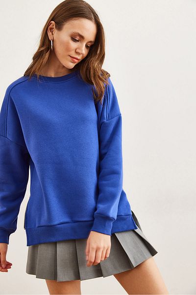 Olalook Saks Blue Fleece Zippered Thick Women's Sweatshirt - Swt- 19000624
