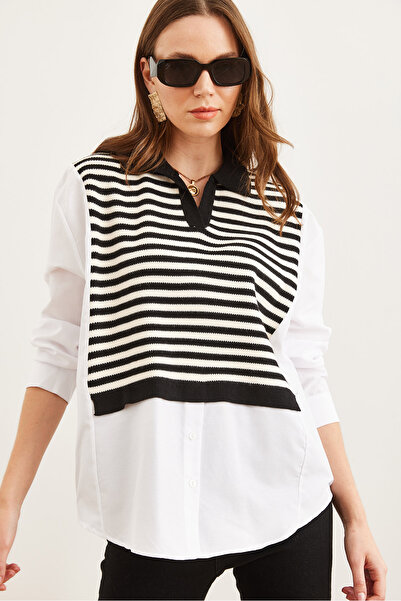 Olalook Women's Black Polo Neck Knitwear Detailed Shirt Gml- 19001253