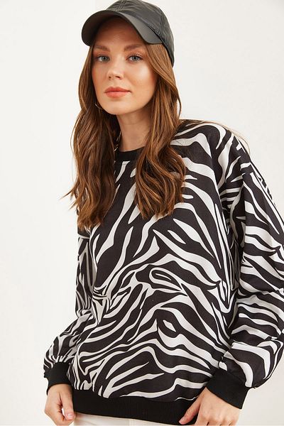 Olalook Dámská mikina se vzorem Zebra – měkká a volná, Swt- 19000457