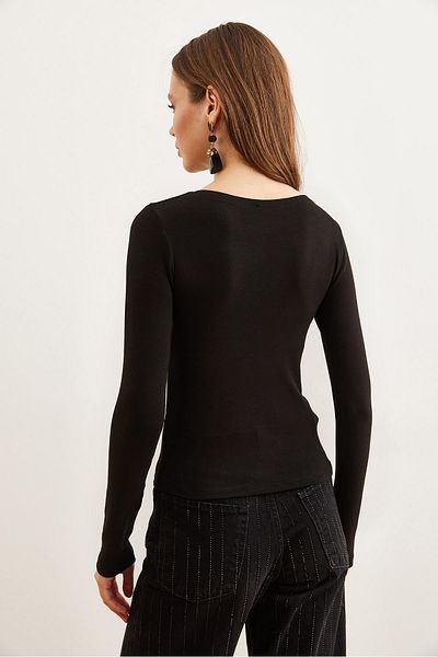 Olalook Γυναικεία μαύρη λαιμόκοψη Soft Touch Basic Stretchy Μπλούζα BLZ- 19002774