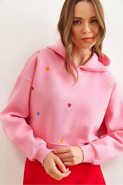 Olalook Mikina Candy Pink Heart s vyšívanou kapucí - Swt- 19000681