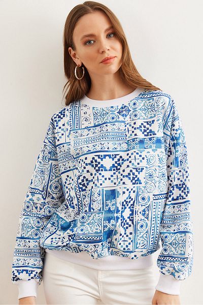 Olalook Blue Patch Basic Soft Sweatshirt - SWT- 19000457