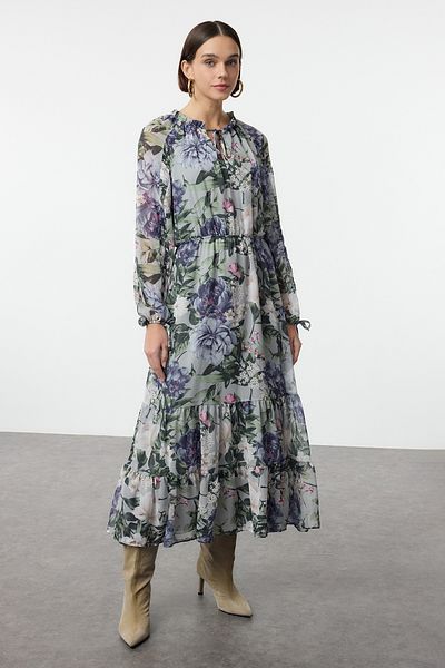 Trendyol Collection Barevný květinový potisk – Maxi šaty s rozepínáním v pase s podšívkou, Twoaw25El00497