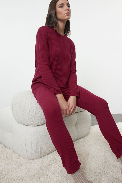 Trendyol Collection Pletené pyžamové červené se šňůrou - knoflík Thmaw21Pt0696