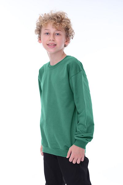 ZUZUNGA Детски суитшърт Oversize Unisex, обикновен, зелен цвят, 100% памук