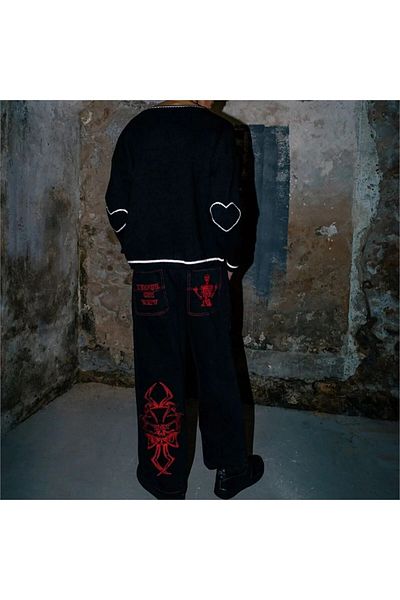 Karakedi Stitch Detail Black Unisex Baggy Jeans