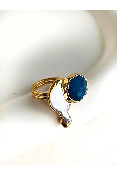 ı feel free more then ever that moment Özel Tasarım Mavi Doğal Taş ve İncili Yüzük