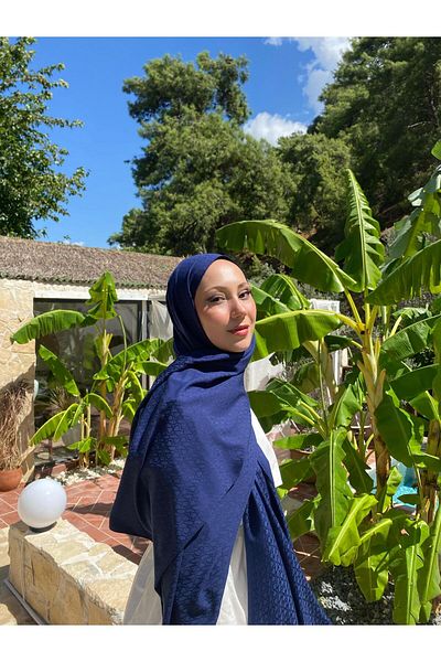 Şalland Navy Blue Shawl and Jacquard Shawl