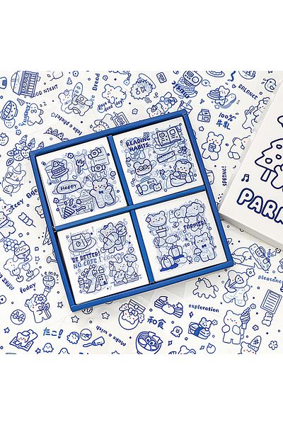 GUGUK Bear Village Themed 100 Sheets 4 Compartments Sticker Set • Bullet Journal (Ggk-Dz068)