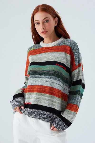 Peraluna Camıla Pullover Multi - Pulover de damă, brodat manual, cu croiala liberă