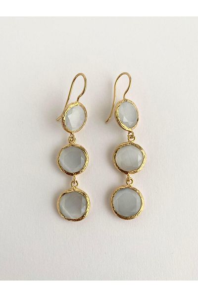 ı feel free more then ever that moment Special Design Cat's Eye Round Jewelled Dangle Earrings - White