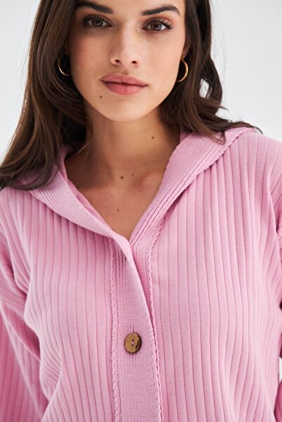 Peraluna Mujo Cardıgan & Shorts %100 Pamuk Kadın Triko Şort Takım - Şeker Pembe