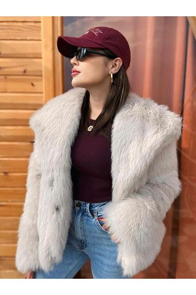 YouLikeButik Fur Look Coat with Pockets and Snap Closure