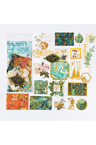 GUGUK Flower Temalı Vintage Altın Damga Sticker Seti • Bullet Journal