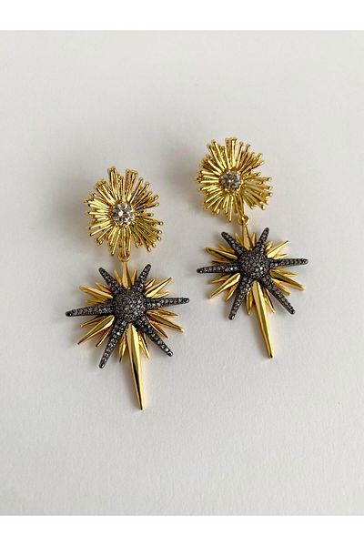 ı feel free more then ever that moment Special Design North Star Double Color Sun Dangle Earrings - Gold