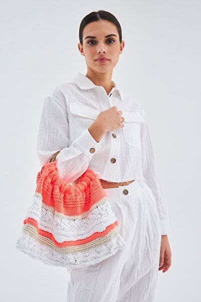 Peraluna Joi Bag Yuvarlak Saplı Yazlık Kadın Triko Çanta - Neon Turuncu