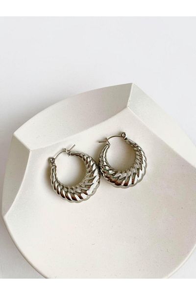 ı feel free more then ever that moment Vintage Silver Curved Steel Hoop Earrings