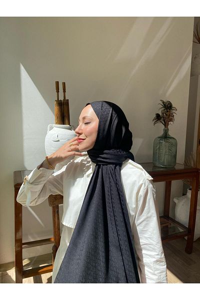 Şalland Black Shawl Jacquard Shawl - Cotton Jacquard