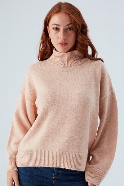 Peraluna Macumba Pullover Turtleneck Soft Textured Women's Knitwear Sweater - Light Pink