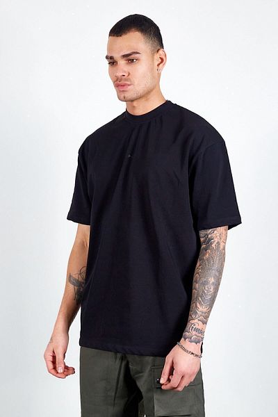 Manche Black Oversize Comfortable Men's T-shirt - Thick Soft Texture, 100% Cotton