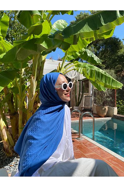 Şalland Blue Shalland Jacquard Shawl - Parliament Model